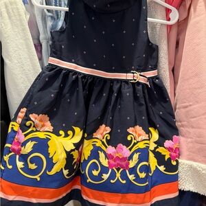 Janie and Jack Navy Floral Dress with Pink and Yellow Accents